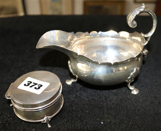 Silver sauceboat and trinket box